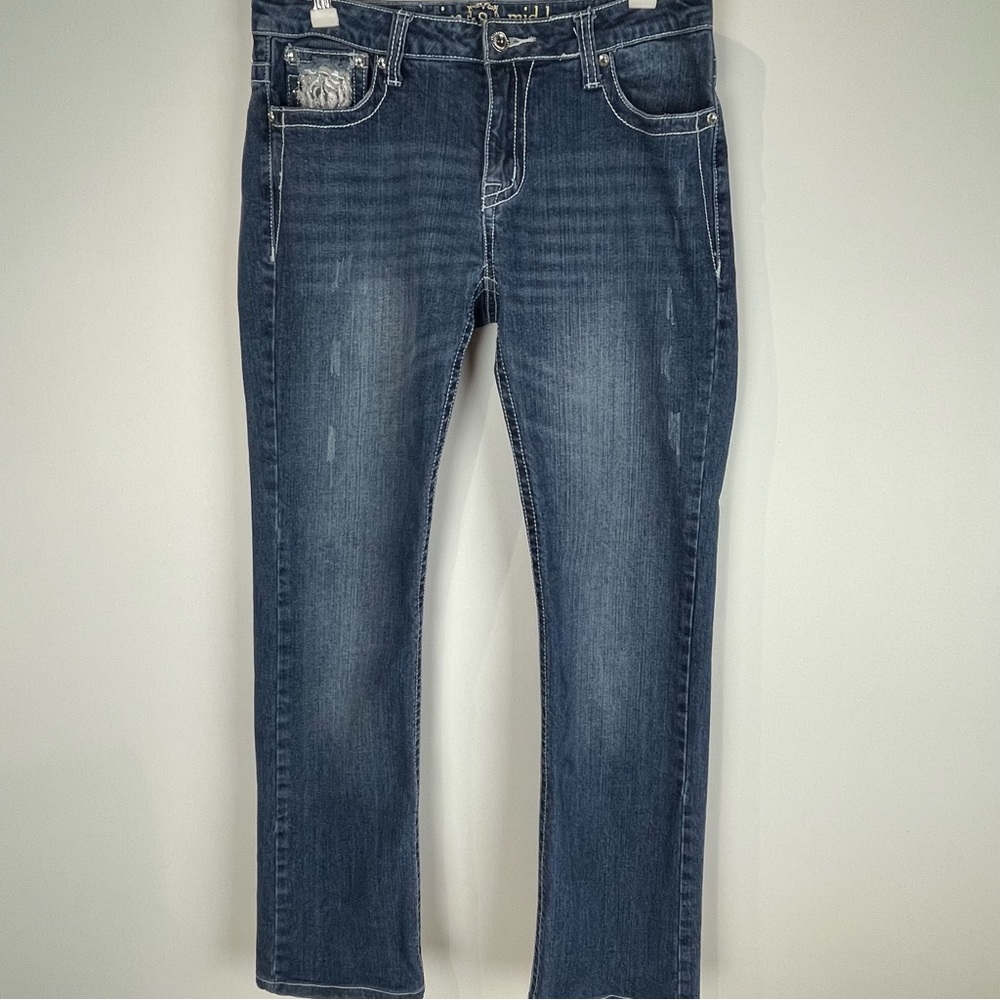 Zenim Thick Stitch Embroidered Medium Wash Denim Jeans Women’s Size 8
